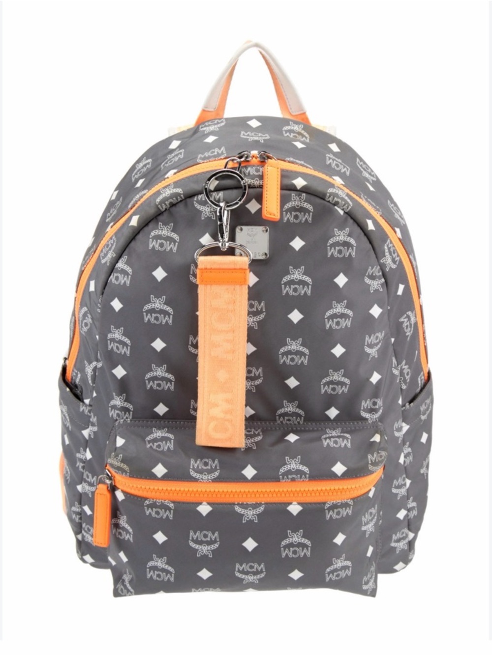 MCM Gray & Orange Nylon Logo Backpack